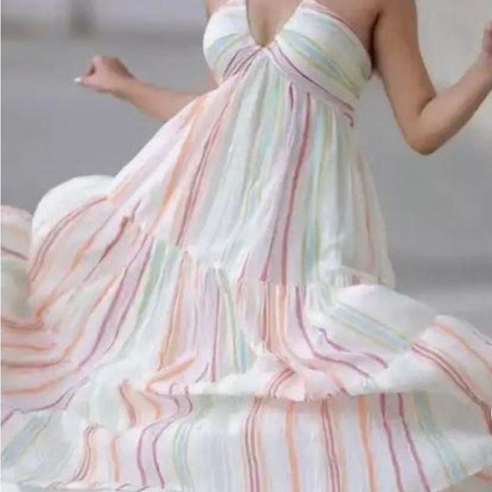 American Eagle Outfitters Pink and Blue Halter Sundress